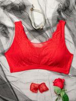 Sujetador Inalámbrico de Novedad para Mujer, Detalle de Encaje Semitransparente, Poliéster y Elastano, Lavable a Mano - Color Sólido - details 0