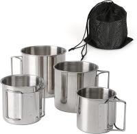 Tazas de acampada portátiles, tazas y tazas de acero inoxidable para exteriores con mango plegable, 4 paquetes - details 0