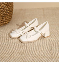 Zapatos individuales de tacón grueso cosidos con lazo de nuevo estilo, zapatos de mujer de tacón medio. - details 35