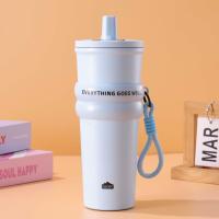Botella térmica creativa de acero inoxidable 304 con pajita, taza de bebida fría a la moda de 710ml, termo portátil a prueba de fugas para oficina - details 9