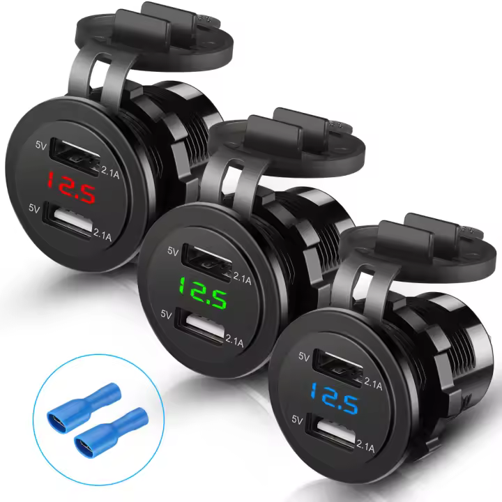 Enchufe cargador de coche 4.2A, encendedor de cigarrillos, doble USB, carga rápida, 12V/24V, voltímetro LED, adaptador divisor automático para Moto - 1