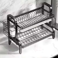 Secador de Platos Compacto de 2 Niveles A Prueba de Óxido, Organizador de Counter de Cocina con Tablero de Drenaje y Soporte de Utensilios - details 2