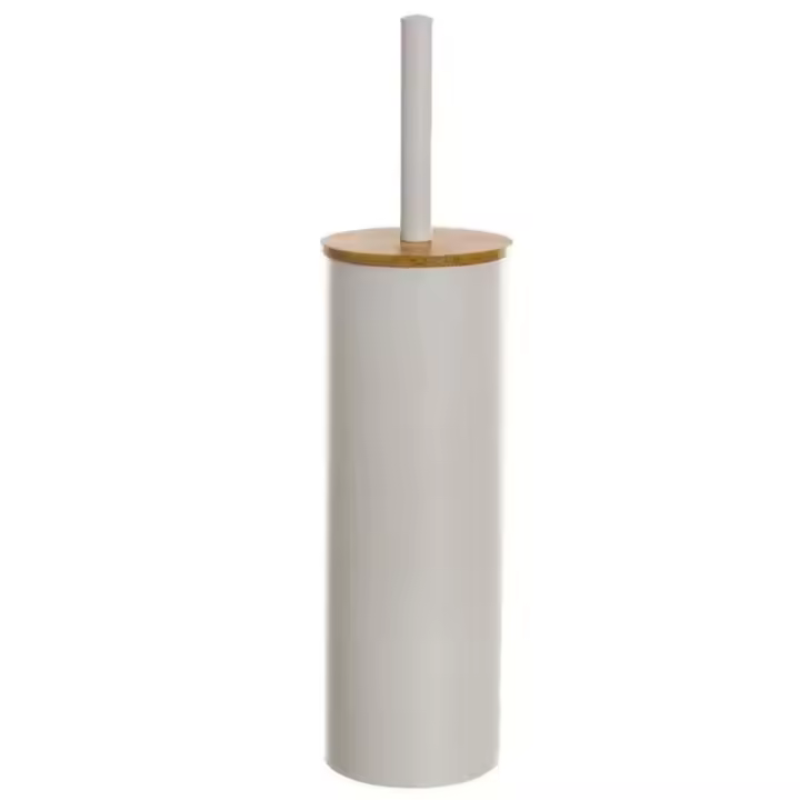 Baños Boutique Escobillero de Metal Natural con Tapa de Bambu Natural 9x9x37cm - 1
