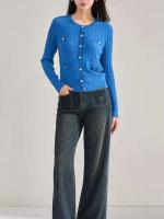 Cárdigan informal y cómodo para mujer con botones de cuello redondo, chaqueta cálida de manga larga, diseño holgado - details 3