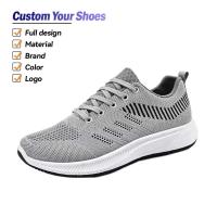 Nuevo 2025 zapatos para correr de punto gris para hombre, zapatos deportivos ligeros de malla transpirable para entrenamiento de gimnasia, zapatos informales antideslizantes - details 0