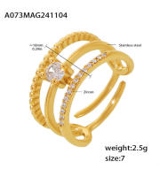 Shang Cadena Mujeres Anillo Hueco Gold Inoxidable Maple Circonita Diseño Multicapa Anillo Abierto Fashion Boda Estética Gift Judío - details 0