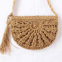 Bolso bandolera tejido para mujer con hombros suaves y cuerda de papel, beige/marrón claro, para fiestas y playa - details 3