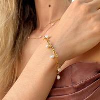 GOLDENCAT Pulsera elegante de acero con perlas para mujer, perlas de río, longitud extendida de la pulsera 16 cm, acero inoxidable, chapado en oro de 14k - details 1