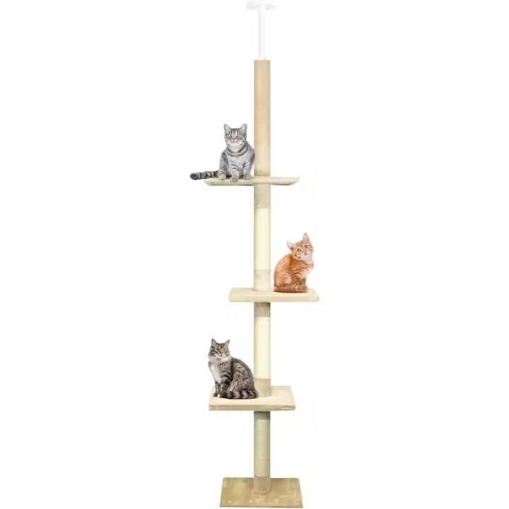 Árbol rascador de suelo a techo, poste escalador de sisal natural, extensible, de actividades para gato, color beige - 1