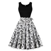 Verano nuevo retro mujer chaleco cuello sin mangas negro hechizo impresión péndulo mono. - details 0