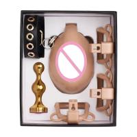 Empaque privado SEXY Vagina artificial usable Castidad Plug anal dorado Simulación de parte inferior femenina con 4 anillos de tamaño Jaula de abstinencia Gay 18+ - details 10