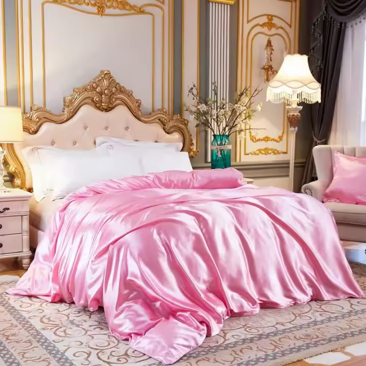 Juego de Ropa de Cama de Color Sólido con Funda de Edredón de Seda de Morera Cubierta de Cama y Funda de Almohada de Lujo en Seda de Satén Tamaño King Queen Double Twin - 1