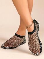 Sandalias Planas de Lujo para Mujer Punta Redonda Suelo Plano Botas Cortas de Verano con Diamantes de Agua - details 4