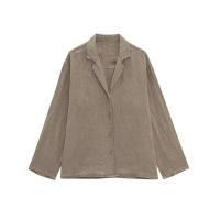 - Conjunto de camisa con botones de lino para mujer a la moda, cintura media elástica, bolsillos laterales, conjunto de dos piezas para mujer - details 1