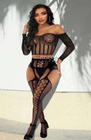 Ropa interior sexy para mujer, corsé ajustado, camiseta clásica sexy de manga corta a cuadros y conjunto de lencería con protectores de piernas sin forro - details 15
