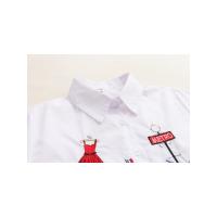 Blusa De Algodón Blanca Casual Para Mujer Cuello En V Con Botones Manga Larga Bordada Estilo Casual Blusa Transversal - details 9