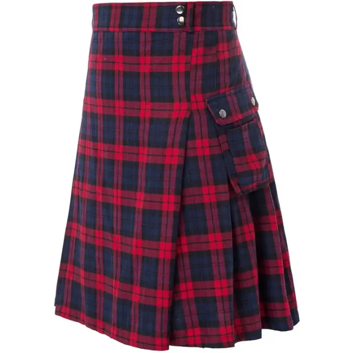 Falda de Fiesta Escocesa Unisex Falda Plisada con Bolsillos - 1