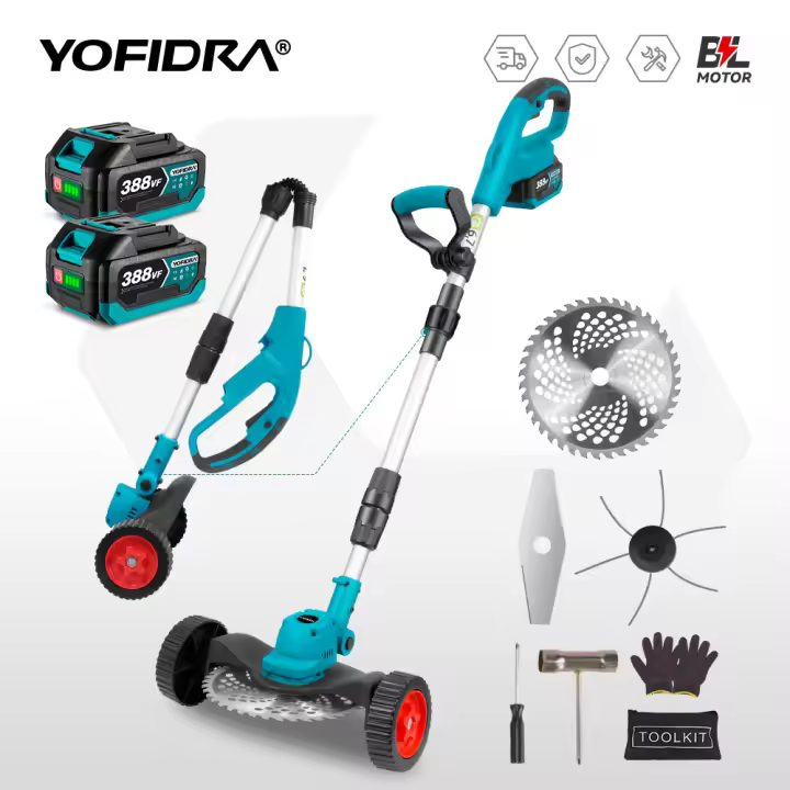 Cortacésped eléctrico sin escobillas YOFIDRA de 9 pulgadas, 36000 RPM, recortadora de césped inalámbrica, herramienta de jardín con longitud ajustable para batería de 21 V y 18 V - 1