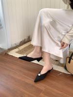 Baotou media zapatillas de las mujeres desgaste nueva perla puntiaguda hermosa boca en V tacón grueso moda perezoso - details 24