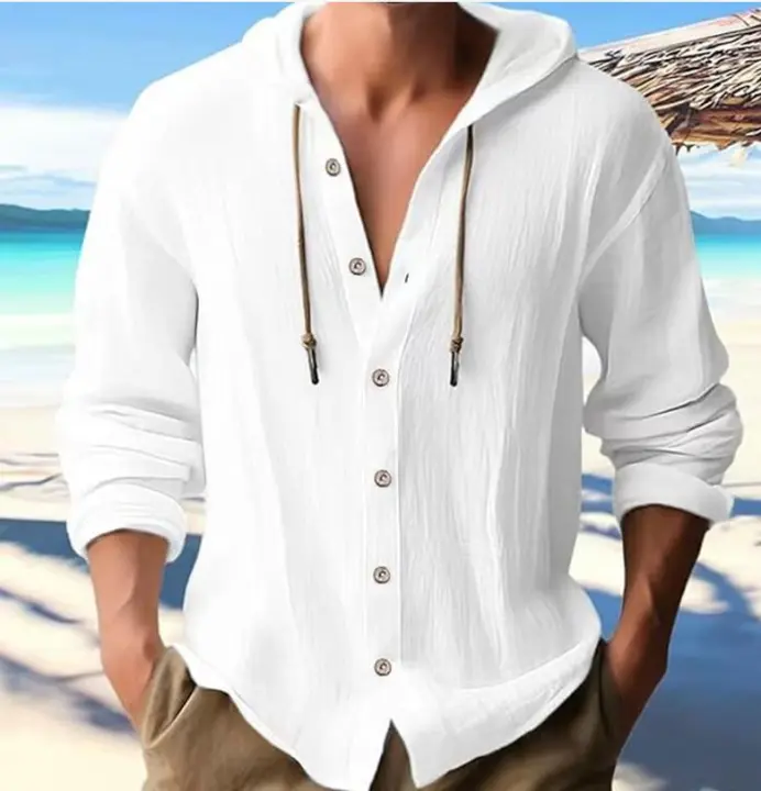 Sudadera con capucha para hombre, camiseta de lino y algodón, top de manga larga, verano y otoño, 3XL, 2XL - 1