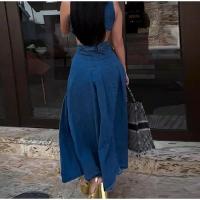 Vestido vaquero largo sin mangas para mujer, traje Sexy con abertura lateral, cuello vuelto, novedad de verano 2024 - details 33