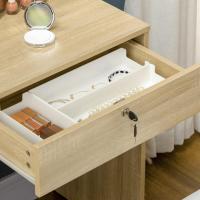 Juego de tocador de mesa de maquillaje con taburete acolchado grande, espejo + varios estantes abiertos + 4 cajones de madera natural - details 6
