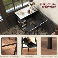 Conjunto de mesa alta de bar con 2 taburetes Mesa alta de cocina con taburetes Estantes laterales Asiento acolchado y barra para reposar los pies para comedor Gris oscuro - details 5