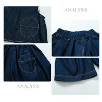 Conjunto de chaleco de mezclilla de verano para niños, nuevo conjunto de dos piezas de color sólido suelto y delgado informal para niña pequeña, ropa para niños - details 9