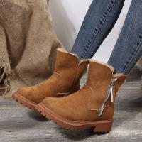Botas de invierno de las mujeres de moda, zapatos de algodón cálidos y gruesos, forro de agarre a mitad de la pantorrilla, las mujeres de una sola pieza de invierno botas de ante tobillo - details 12