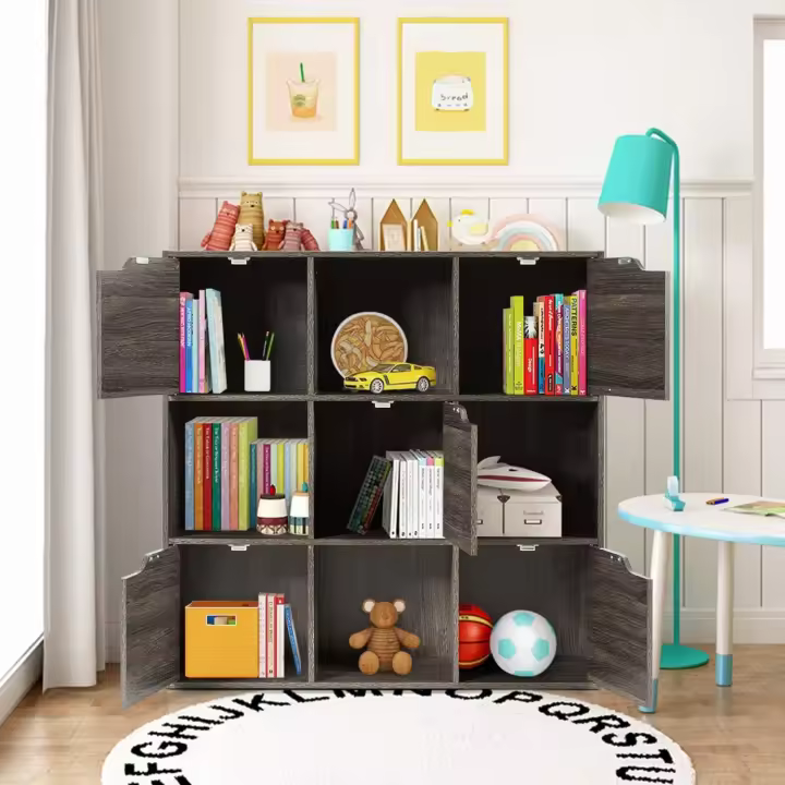 Estantería de Madera con 9 Compartimentos Librería con 5 Puertas 90 x 29 x 90 cm - 1