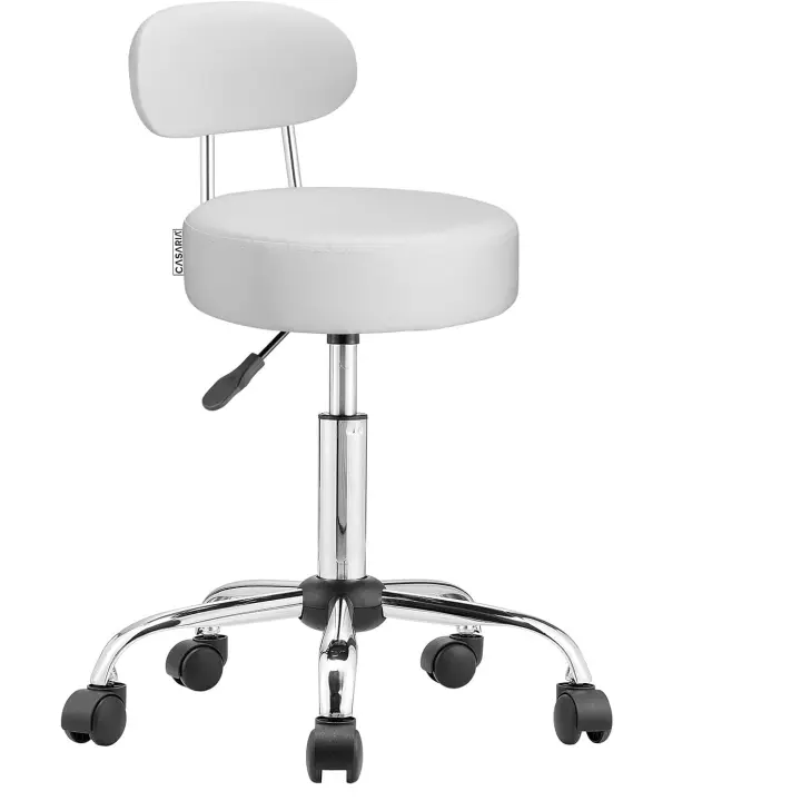 Ruedas Respaldo Altura Ajustable 46-60cm 360º Asiento 10 cm Blanco - 1