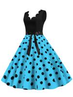 Dot print summer women elegant vintage party casual sleevelss a line dress - details 23