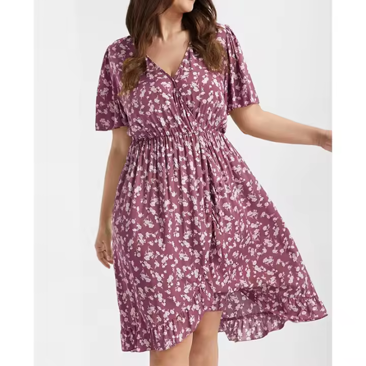 2025 vestido floral adelgazante con cintura elástica y cuello en V para mujer, nuevo superventas - 1