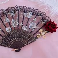 Abanico plegable vintage de encaje rosa flamenco español – Elegante abanico de mano negro para mujer, perfecto para fiestas y bodas, perfecto para decoración de habitaciones - details 1