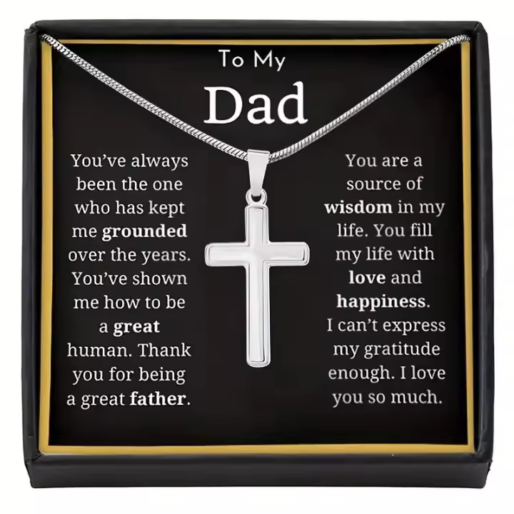 día del padre,Collar con colgante de Cruz de acero inoxidable clásico, regalo del Día del Padre para papá,bautizo - 1