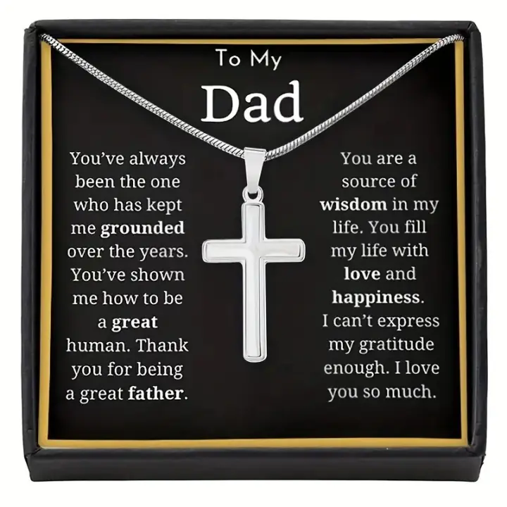día del padre,Collar con colgante de Cruz de acero inoxidable clásico, regalo del Día del Padre para papá,bautizo - 1