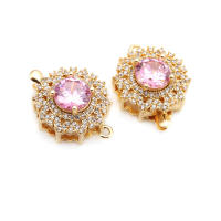 2 juegos de collares redondos de latón y circonita de Color dorado de 18K, cierres de conexión, suministros de joyería Diy de alta calidad para mujer - details 13