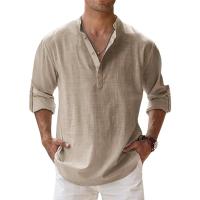 Nuevas camisas de lino y algodón para hombres, camisas casuales, camisas ligeras de manga larga Beach, camisetas hawaianas para hombres. - details 1