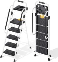 Carga hasta 360 kg, con Bloqueo de Seguridad, Pedales Anchos Antideslizantes, Pasamanos, Escalera Doméstica Ligera de Acero Hogar Cocina Oficina Armarios, Blanco - details 19