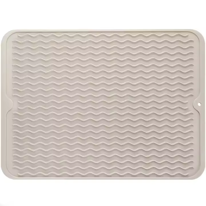 Alfombrilla de silicona para secar platos de varios usos, fácil de limpiar, ecológica, resistente al calor, para encimera de cocina o fregadero, refrigerador o forro de cajón, Tapioca L 16 pulgadas x 12 pulgadas - 1