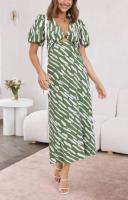 BUNO-Casual para Mujer, Corte en A, Cintura Alta, Cuello en V, Sexy, Bohemia, Midi de Verano con Mangas Abullonadas, Elegante Vestido de Fiesta Vintage - details 0