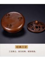 Quemador casero de cobre con placa antigua inspirada en Zen de tres patas cubierto de loto puro, quemador de incienso para la ceremonia del té budista - details 7