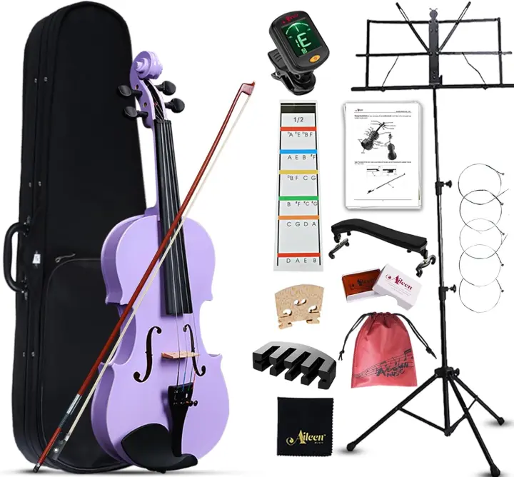 4/4 Violín de Tamaño Completo para Principiantes Adultos, Kit de Violín para Niños de 12 Años o Más, Conjunto de Violín Morado Estudiante con 13 Accesorios, Incluye Soporte, Pegatina Nueva - 1