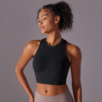 Tops para mujer, Top moldeador de punto de Color sólido, ropa de Yoga recortada en la espalda, deportes, correr, camiseta sin mangas - details 7