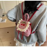 Mochila multifuncional de estilo coreano con encaje a cuadros, mochila de viaje con cerezas, bolso para libros, bolso de hombro con lazo de gran capacidad para verano - details 8