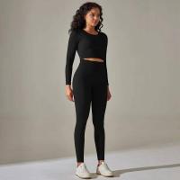 Conjunto de yoga sin costuras para mujer, top corto de manga larga, sujetador deportivo, leggings para correr de cintura alta, ropa de gimnasio - details 2