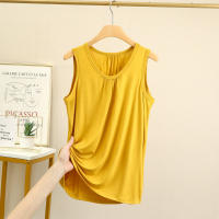 Camisetas sin mangas de talla grande con pliegues sueltos para mujer, camisetas sin mangas de Modal, ropa de casa de color sólido, chaleco de fondo XL a 6XL - details 8