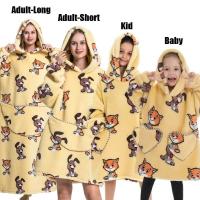 Manta de gran tamaño con capucha para adultos, conjunto de ropa de invierno de lana para la familia, dinosaurio, tiburón, Tigre, gris y rosa - details 10