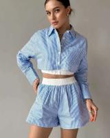 Conjunto de Moda para Mujer de Primavera 2024 Camisas de Manga Corta y Larga con Rayas Shorts - details 5