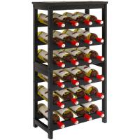 Estantería para 24 botellas de vino de pie, botellero de madera de vino de 6 niveles con tablero de mesa, soporte de madera de bambú para botellas de vino con barras onduladas para cocina comedor, negro - details 0